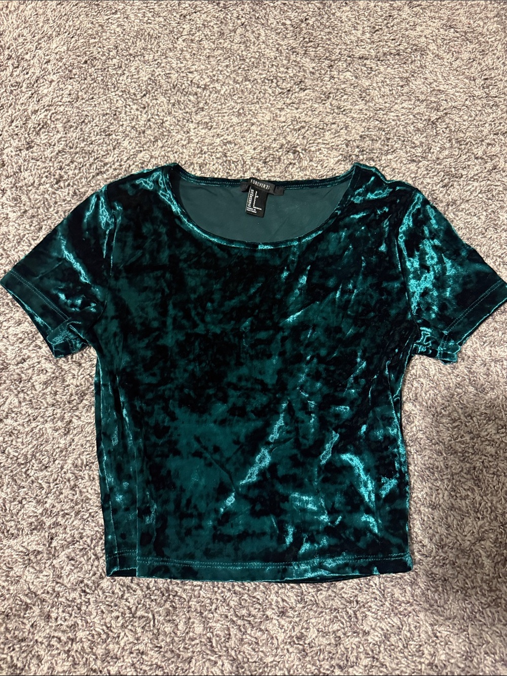 Forever 21 Teal Green Crushed Velvet Crop Top